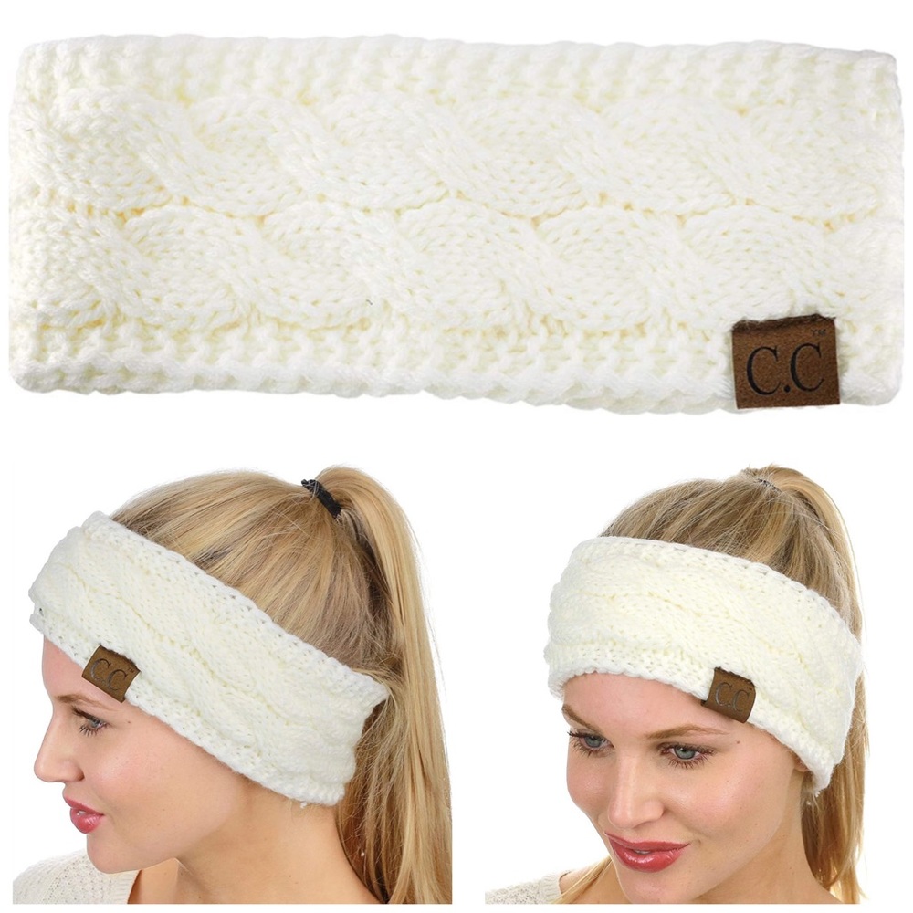 NWT C.C Cable Knit Sherpa Lined Head Wrap Headband Ear Warmer in Ivory